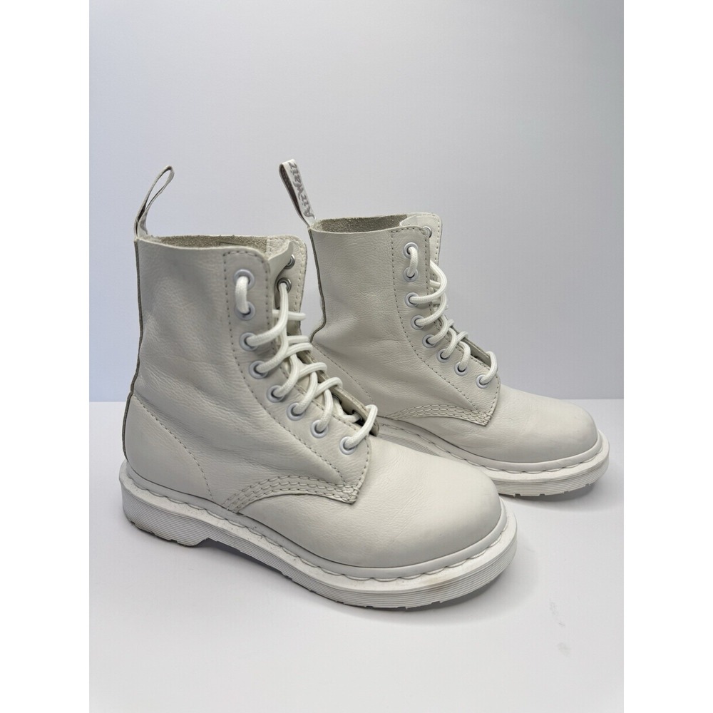 Dr.‎ Martens 1460 Pascal mono white patent leather boots women 5